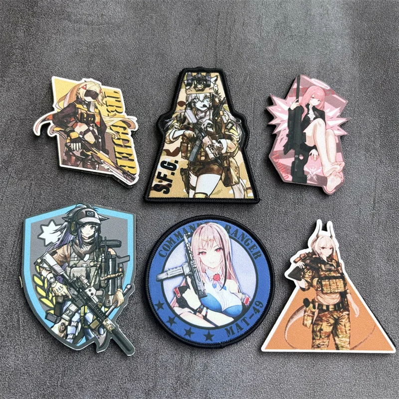 Parche táctico de Chica de Anime para ropa, insignia de moral, brazalete impreso, gancho, parches militares, accesorios para mochila, pegatinas