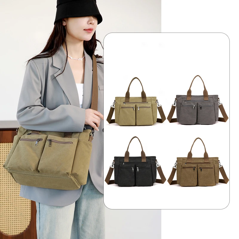Bolso de hombro tipo bandolera de lona para mujer, bolso de compras exterior de gran capacidad, bolso de mensajero, bolso de transporte portátil para ir al trabajo - imagen 2