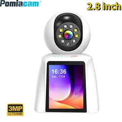 Cámara de videollamada inteligente, 2,8 pulgadas, Wifi, 3MP, HD, videollamada bidireccional, visión nocturna infrarroja, detección de movimiento, alarma, despertador de voz