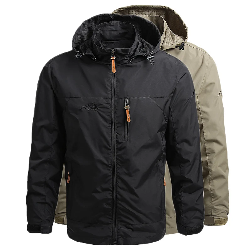 Chaqueta de primavera 2025 para hombre, abrigo de trabajo informal para exteriores, nueva chaqueta con cremallera a prueba de viento, chaqueta con capucha para senderismo al aire libre, abrigo resistente al desgaste, 2 piezas