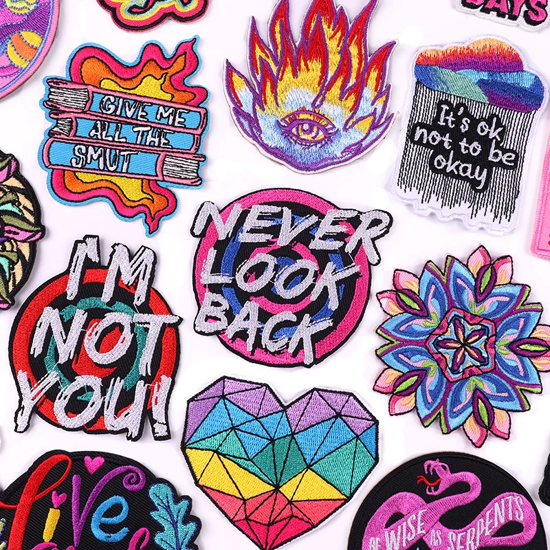Parches DIY de dibujos animados/parche bordado con letras, parches para planchar para ropa, parches termoadhesivos, chaquetas, apliques bordados para coser