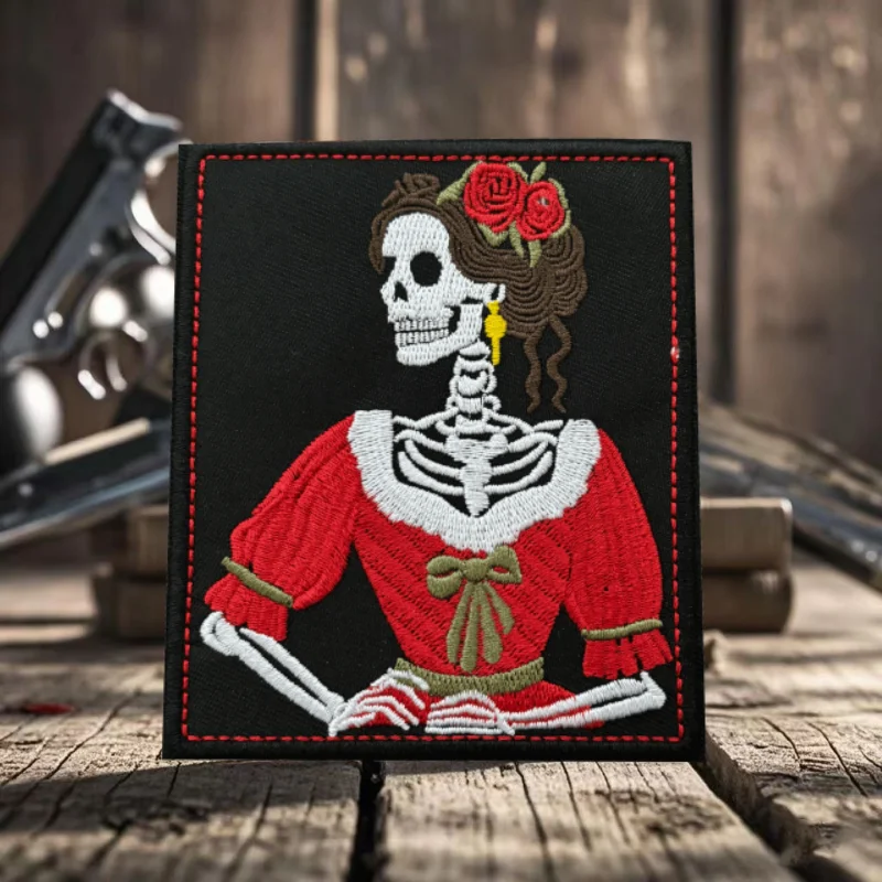 Parche de insignia de moral táctica de chica calavera, parches bordados de gancho y bucle, brazalete militar, ropa, pegatinas para mochila