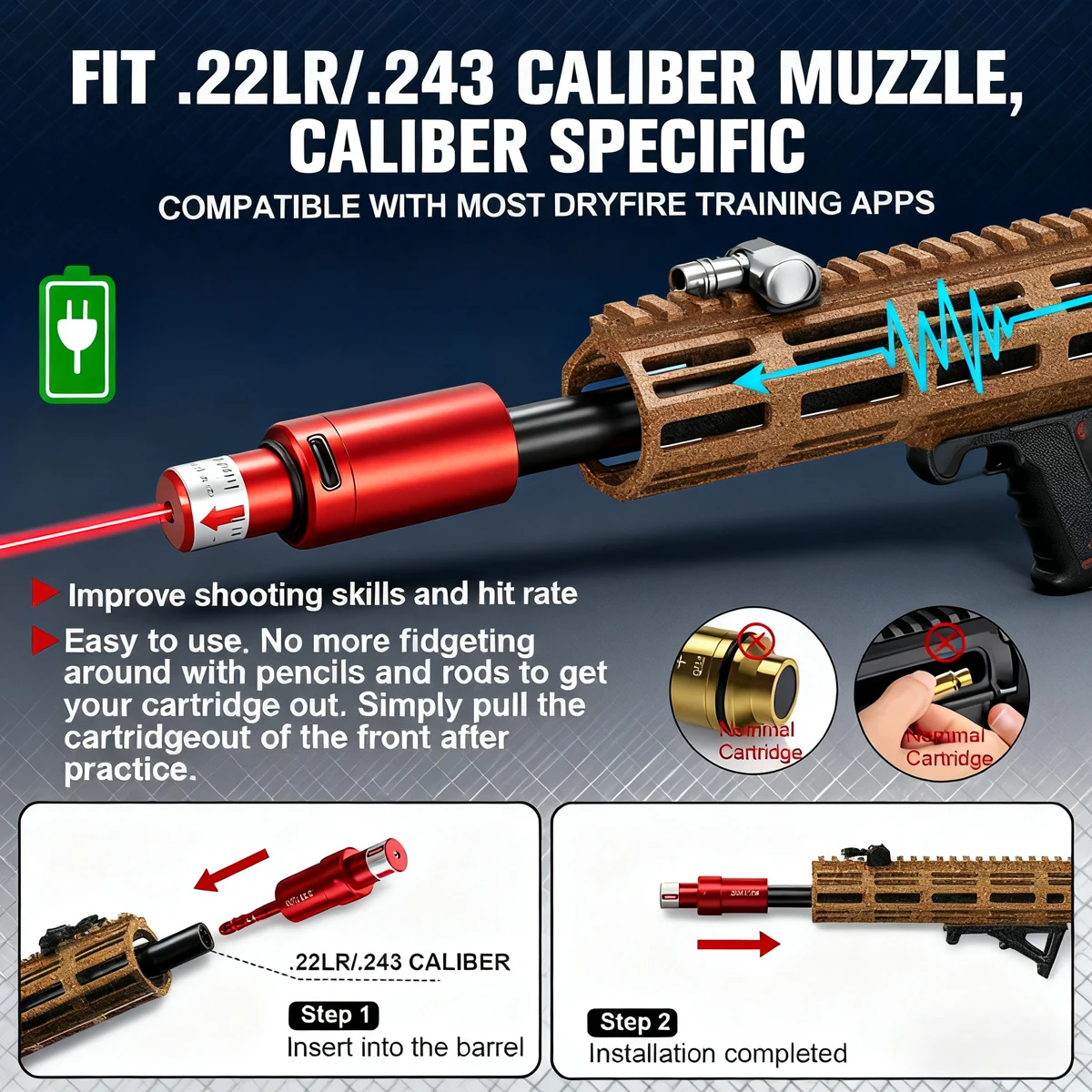 12GA 9mm 22LR 223rem controlado por voz entrenador de emisión láser rojo disparar láser entrenamiento de fuego seco calibrador de luz infrarroja - imagen 3