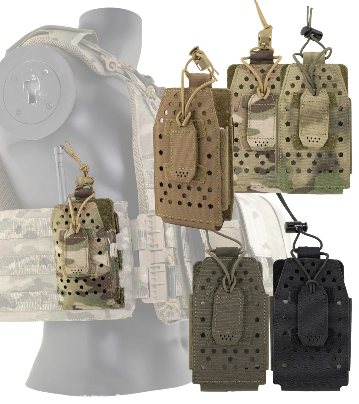 Molle Walkie Talkie Bolsa de cintura con disipación de calor Funda protectora universal para teléfono móvil Bolsa de radio pequeña