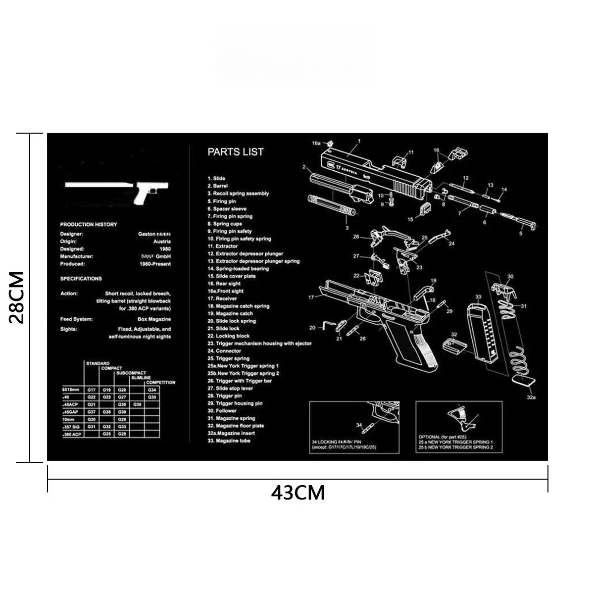 Alfombrilla de goma para ratón táctico CZ Shadow 2SA G17 CZ75 1911 P220 226 P320 P365, alfombrilla de limpieza de armas con instrucciones de diagrama de piezas - imagen 3