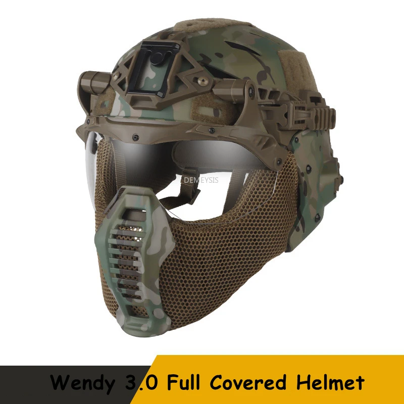 Conjunto de cascos Wendy 3,0 cubiertos, gafas extraíbles, máscara para caza al aire libre, Airsoft, protección completa, casco táctico de tiro