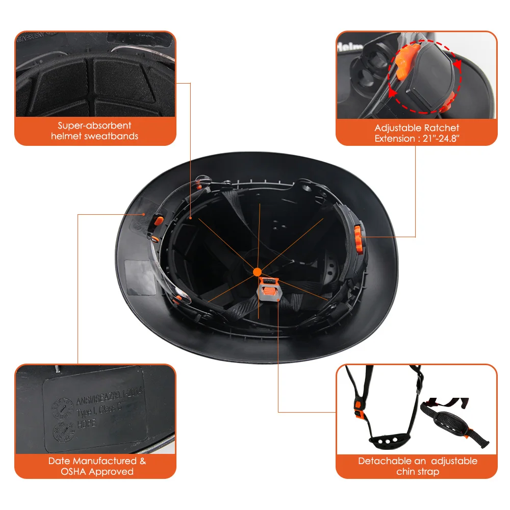 Gorro de seguridad de ala completa de fibra de carbono CE con gafas integradas, casco duro para ingeniero de construcción, casco Industrial, protección para la cabeza ANSI - imagen 5