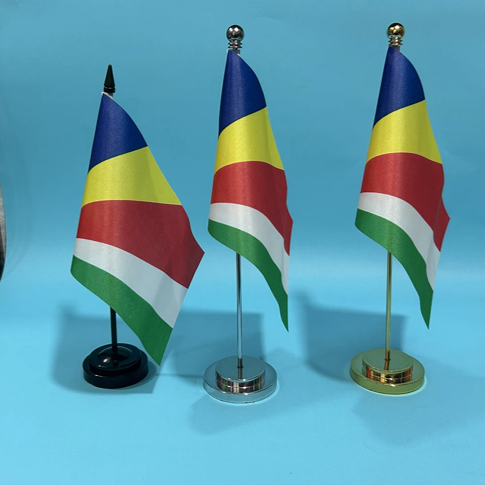BANDERA DE SKY, bandera de escritorio de oficina de Seychelles, 14x21cm, poliéster, bandera nacional de la República de Seychelles, adornos de escritorio, banderas - imagen 2