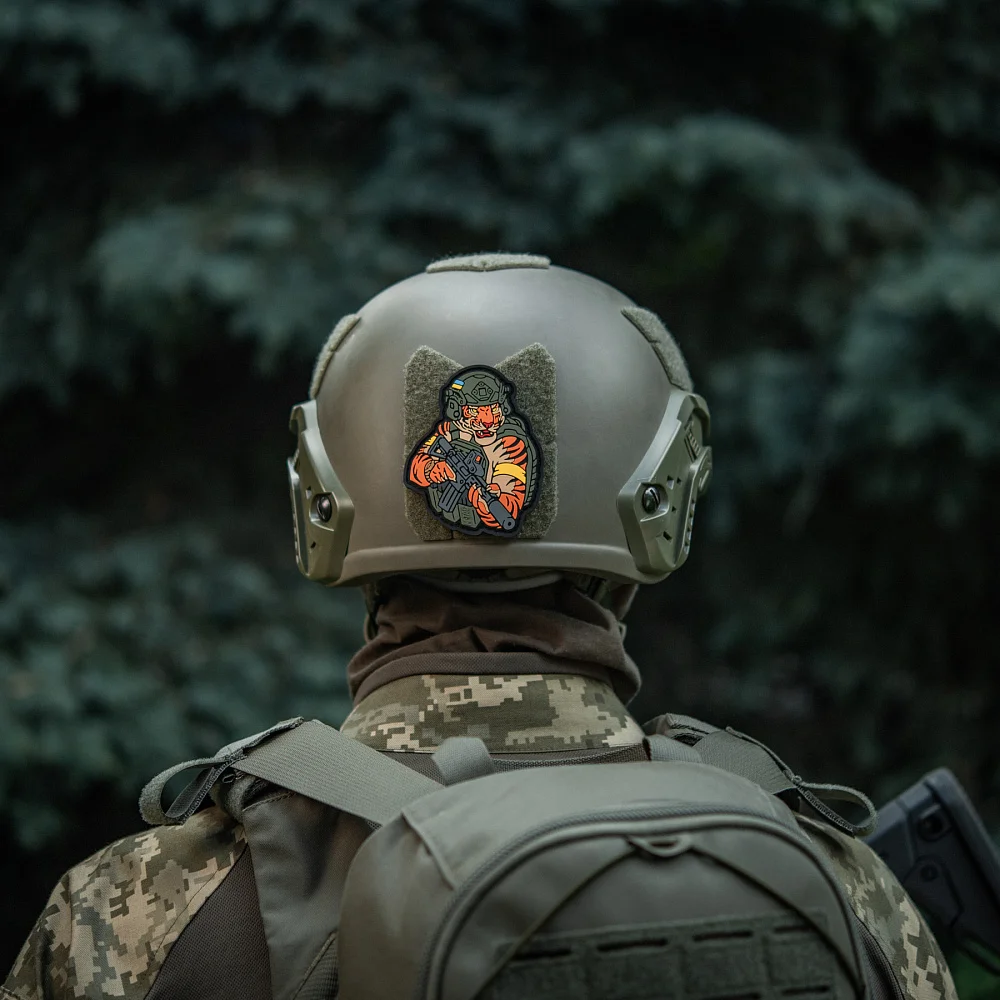 Parche ucraniano, insignia táctica de moral de tigre, parches de PVC verde oliva, brazalete militar con gancho y bucle, pegatina decorativa para mochila - imagen 3