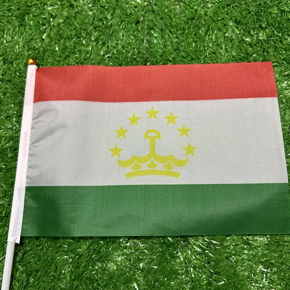 Bandera de la SKY, bandera de mano de Tayikistán, 10/20/50/100 Uds., 21x14cm, banderas ondeantes de mano de Tayikistán con poste de plástico para decoración de actividades deportivas - imagen 4