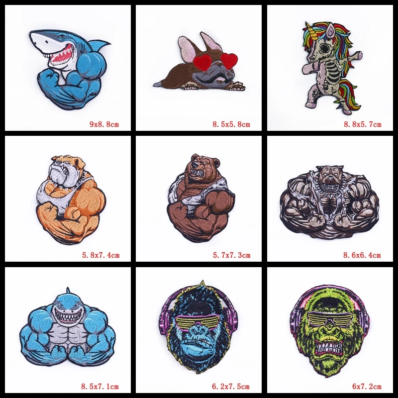 Prajna-parches bordados de animales Punk Rock para ropa, parches para planchar en la ropa, pegatinas de parche de mono, oso y rey, bricolaje, 10 piezas - imagen 5