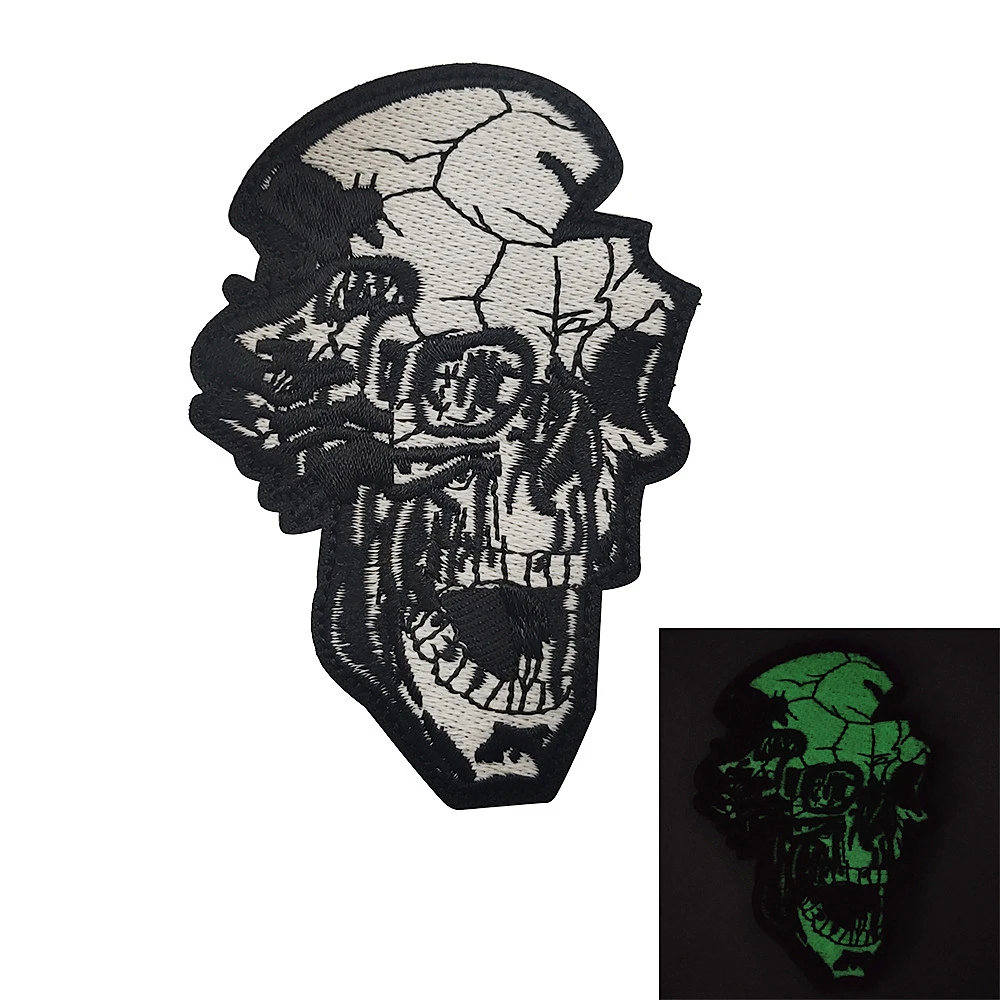 Parche de calavera luminosa bordado serie Tactical Fear, dispositivo de visión nocturna, brazalete de esqueleto para decoración de ropa y mochila - imagen 3