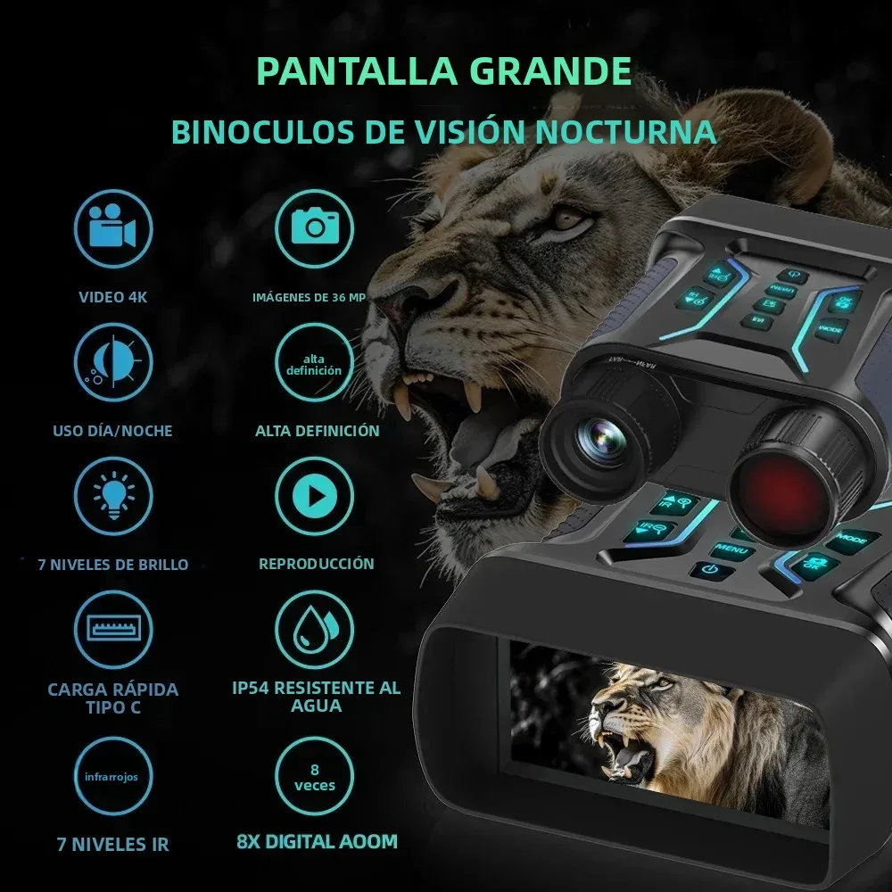 Gafas de visión nocturna Binoculares Vídeo 4K UHD Imagen de 36MP Pantalla HD de 4,5 ′′ Zoom digital 8X Alcance de 400 m - Perfecto para caza Camping - imagen 5