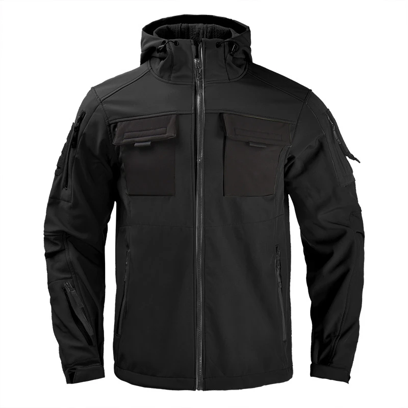 Cortavientos de camuflaje suave para hombre, chaqueta cálida de forro polar con múltiples bolsillos, abrigo impermeable a prueba de viento para deportes al aire libre, novedad de 2023 - imagen 2