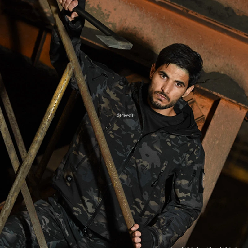 Chaqueta táctica de piel de tiburón para hombre, ropa de forro polar impermeable, rompevientos de camuflaje militar - imagen 2