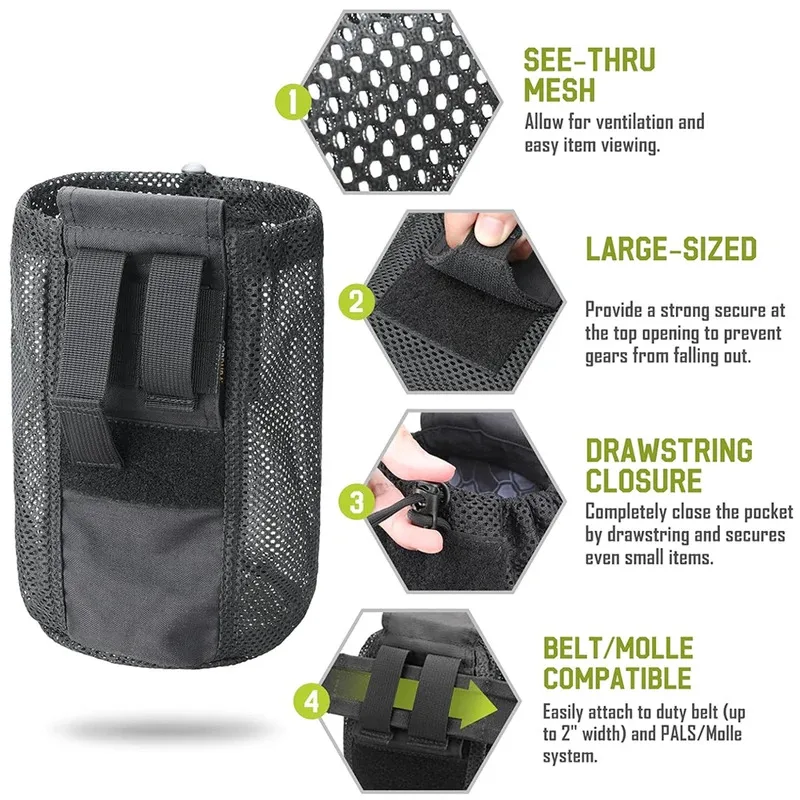 Bolsa táctica de nailon enrollable para almacenamiento de revistas, bolsillo de red plegable, accesorio para bolsa de reciclaje - imagen 2