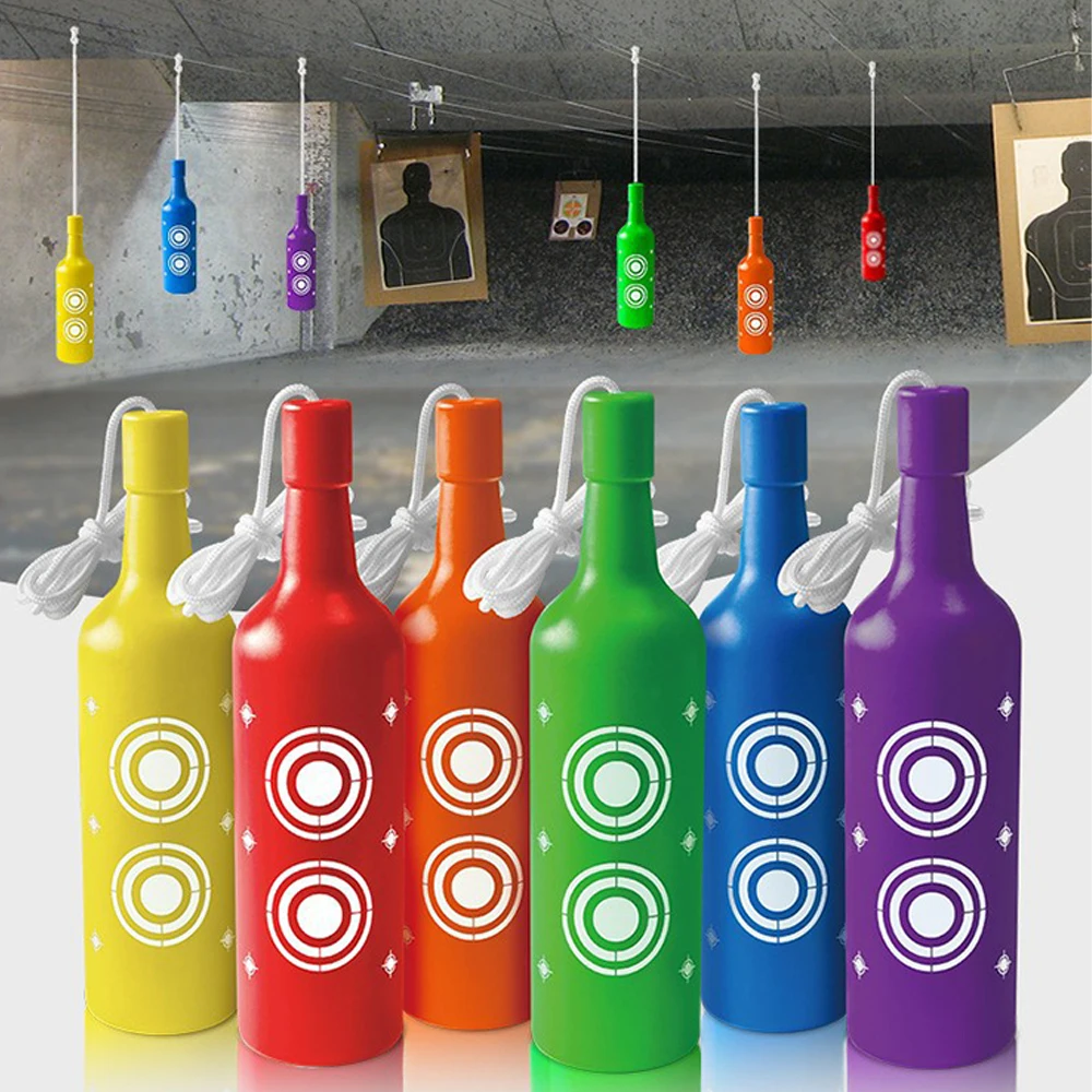 Botellas de plástico para tiro, objetivos de reinicio para rango de tiro con cuerda, entrenamiento de puntería, práctica de tiro, 6 uds.