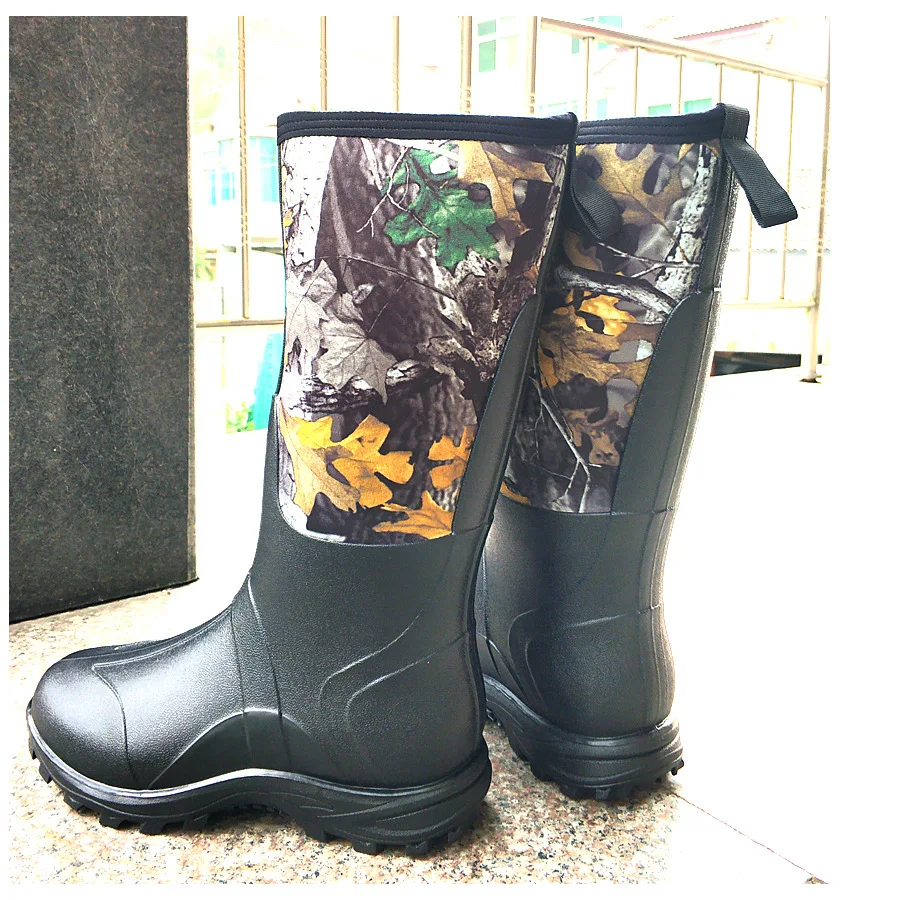 Botas de lluvia altas de neopreno antiarañazos impermeables, zapatos de nieve para mantener el calor en invierno, botas de pesca de caza de camuflaje con hojas de arce - imagen 3