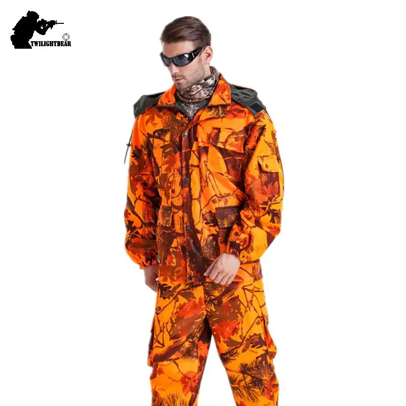 Traje de Safari de camuflaje biónico para exteriores, conjunto de ropa de observación de aves naranja impermeable de gran tamaño, traje Ghillie de caza 4XL A2F121 - imagen 2