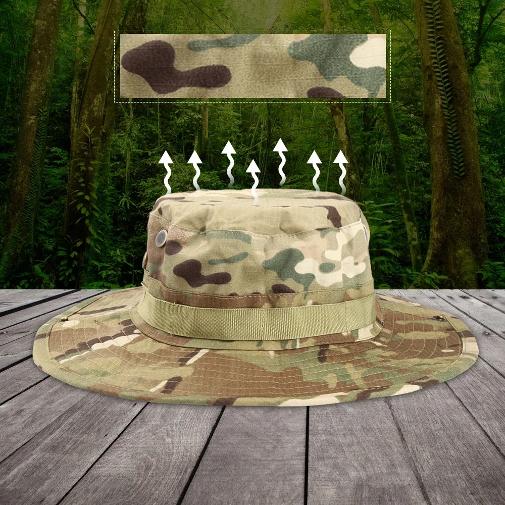 Boonie sombrero de camuflaje para hombre, gorra deportiva a prueba de viento, cubo a prueba de sol, pesca, senderismo, caza, Camping, escalada, gorras de Panamá - imagen 4