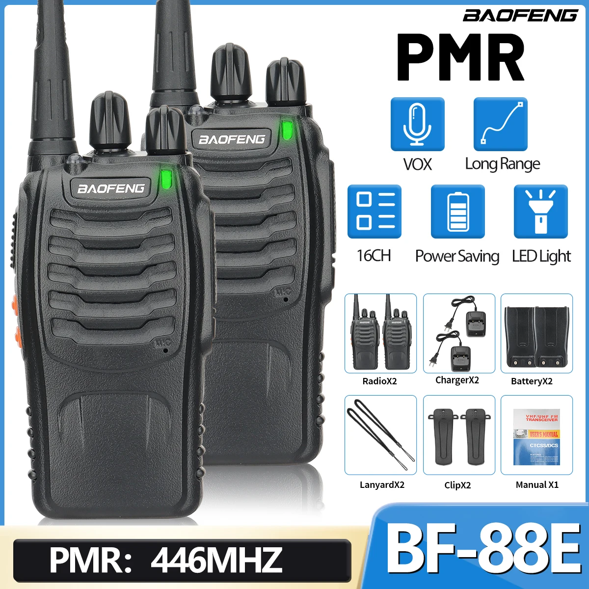 BAOFENG BF-88E walkie talkie PMR 446MHz multicanal caza radioafición - imagen 3