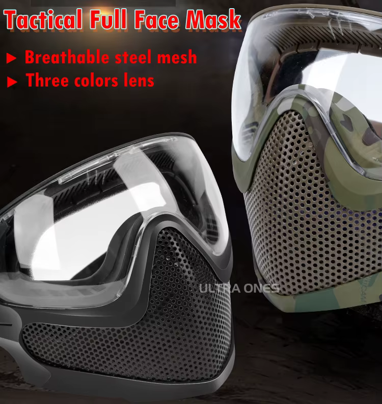 Máscara táctica completa de 3 lentes para airsoft - vista frontal