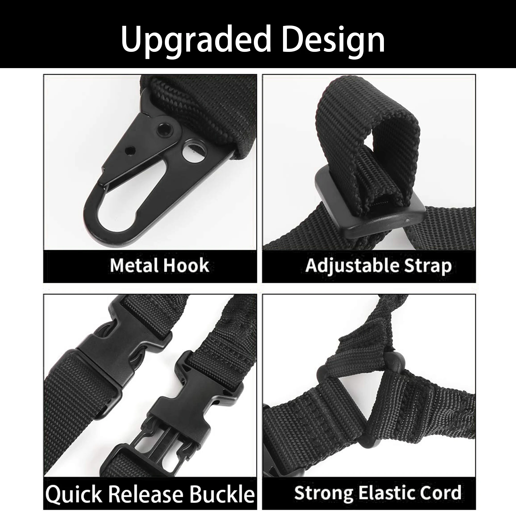 Eslinga duradera con gancho de metal, eslinga tradicional de longitud de ajuste rápido para exteriores, negro, verde, caqui - imagen 5