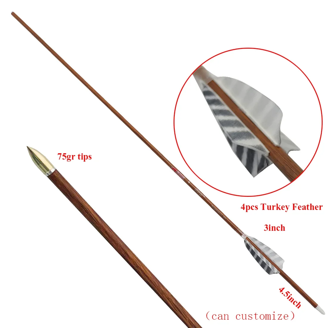 Flechas de carbono de piel de madera ID6.2mm Spine300-900 3 ''compuesto de plumas de pavo arco recurvo flechas de tiro tradicional 6 uds - imagen 3