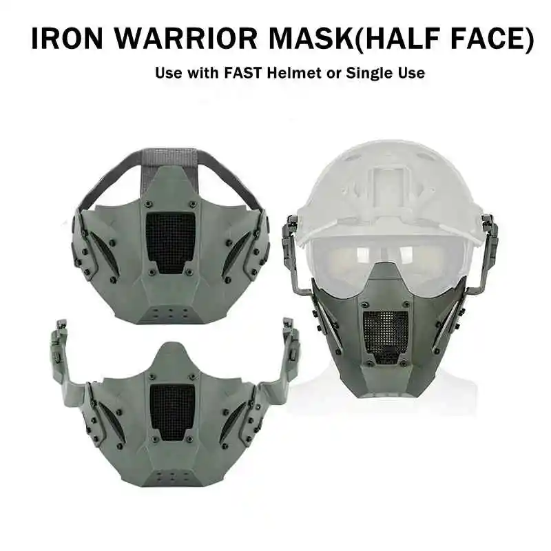 Máscara de guerrero de hierro Airsoft Paintball, máscara de caza, combate táctico, media cara, juego de guerra, máscara facial protectora para casco rápido - imagen 2