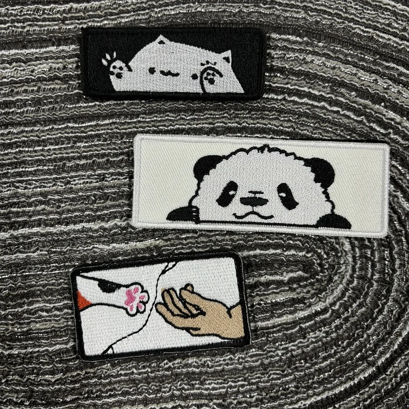 Insignia reflectante de expresión de gato en la mochila, Parche de velcro, Panda de dibujos animados, parches tácticos para ropa, brazalete - imagen 3