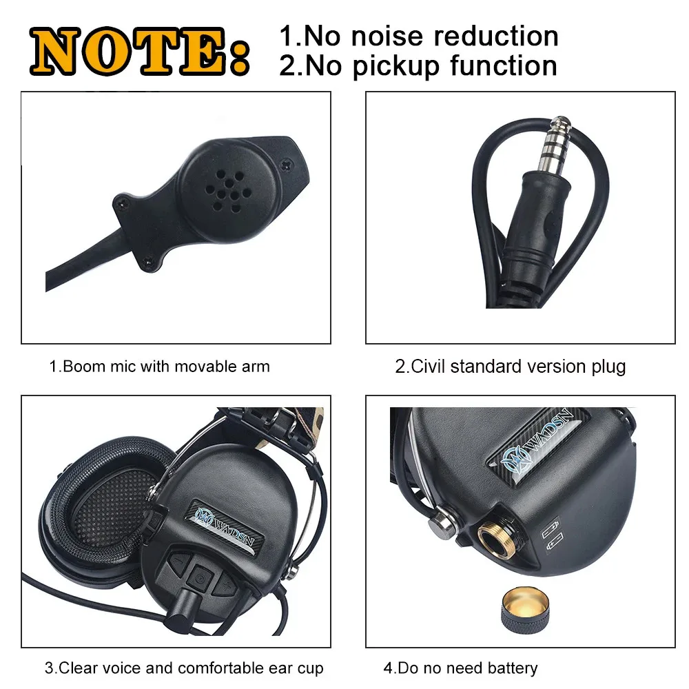 Auriculares tácticos para MSA, auriculares Sordin Airsoft, auriculares de comunicación de caza militar, sin reducción de ruido, 7,0 enchufe WADSN - imagen 2