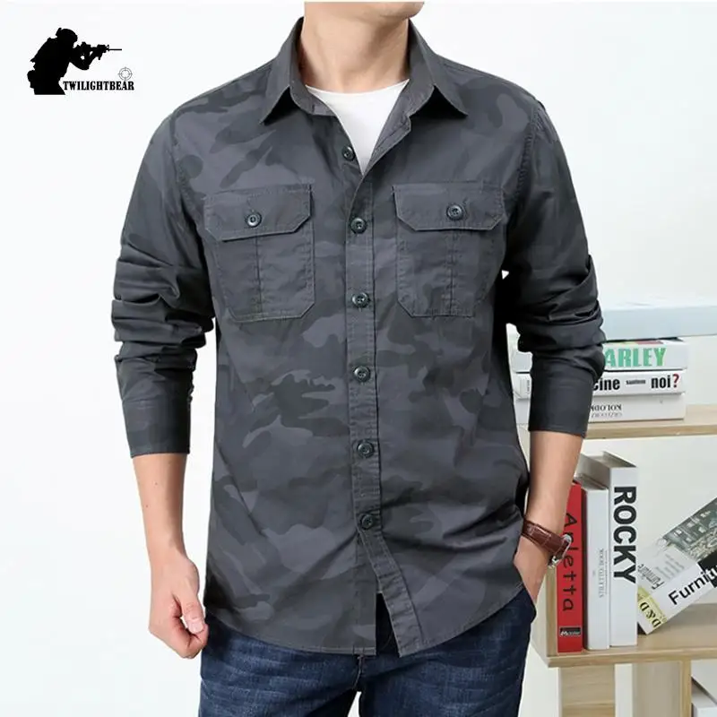 Camisas de camuflaje de alta calidad para hombre, camisa informal de algodón puro de gran tamaño 5xl, ropa para hombre, sobrecamisa A2F9503