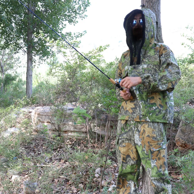 Primavera otoño hojas verdes camuflaje biónico antimosquitos pesca caza ropa observación de aves Hit tortuga chaqueta con capucha pantalones - imagen 5