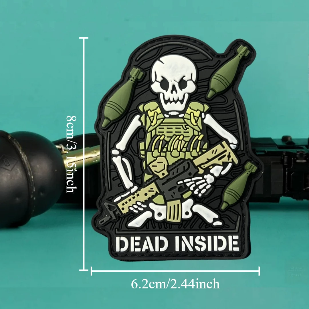 Parches de gancho y bucle de PVC Dead Inside para ropa, insignias de parche táctico de moral de calavera en pegatina para mochila, brazalete del ejército militar - imagen 2