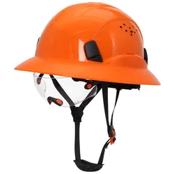 Cascos de seguridad de ala completa con gafas integradas, casco duro CE para sitio de construcción, gorra de trabajo de escalada de rescate Industrial, transpirable