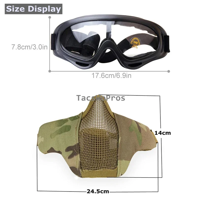 Máscara de media cara para caza al aire libre con gafas, gafas tácticas de combate para Paintball, accesorios deportivos Airsoft - imagen 3