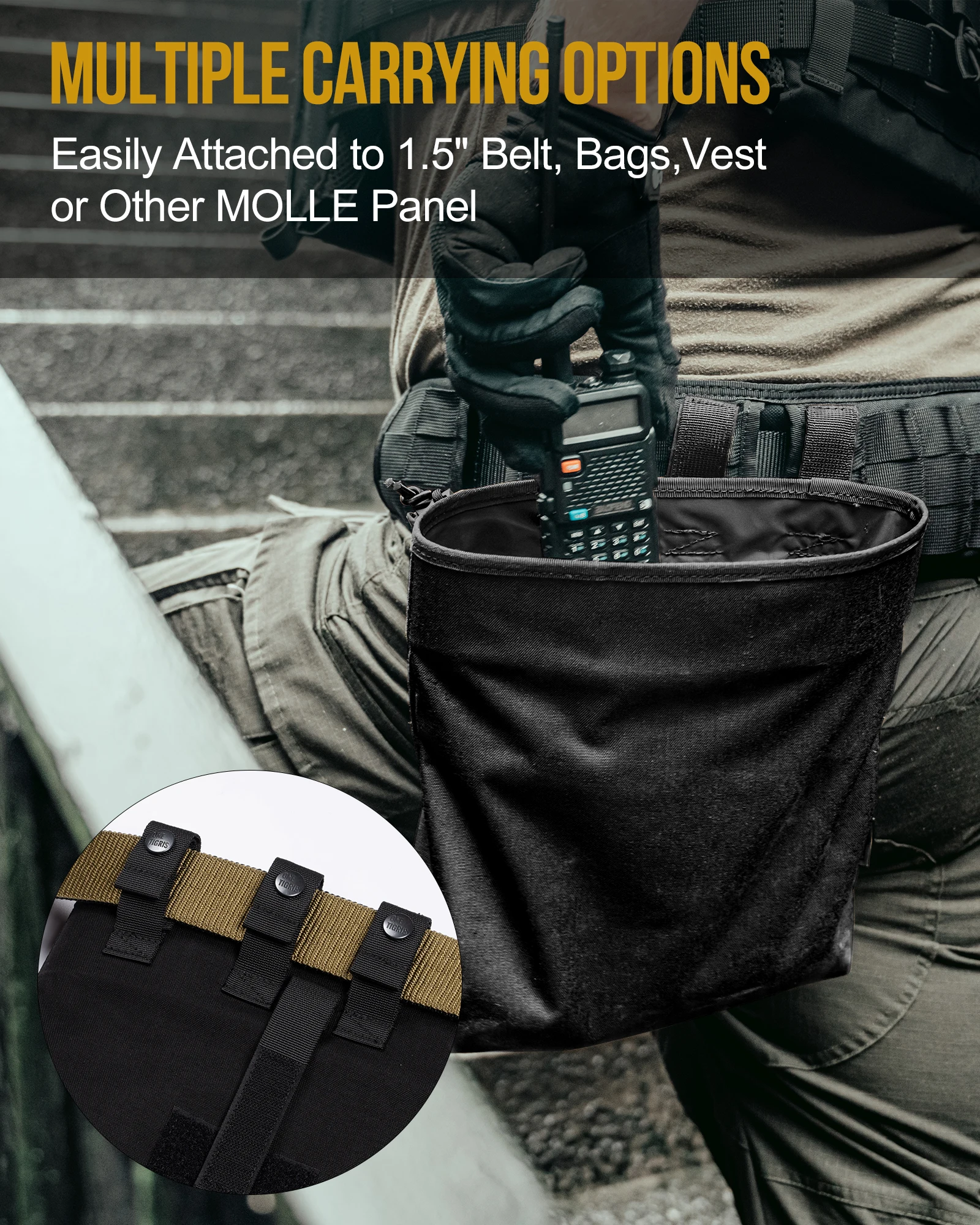 ONETIGRIS Bolsa de descarga táctica MOLLE, bolsa de reciclaje EDC plegable para AR AK, bolsa de almacenamiento de recuperación portátil para caza, equipo al aire libre - imagen 3