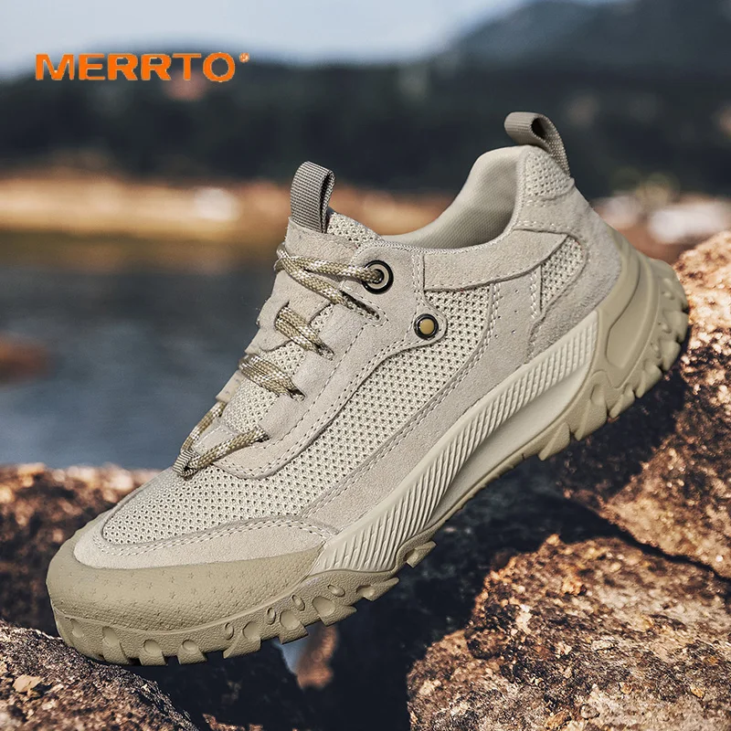 MERRTO-zapatos de senderismo transpirables para hombre, botas de trekking de malla para deportes al aire libre, zapatillas ligeras informales de montaña, zapatos de turismo al tobillo