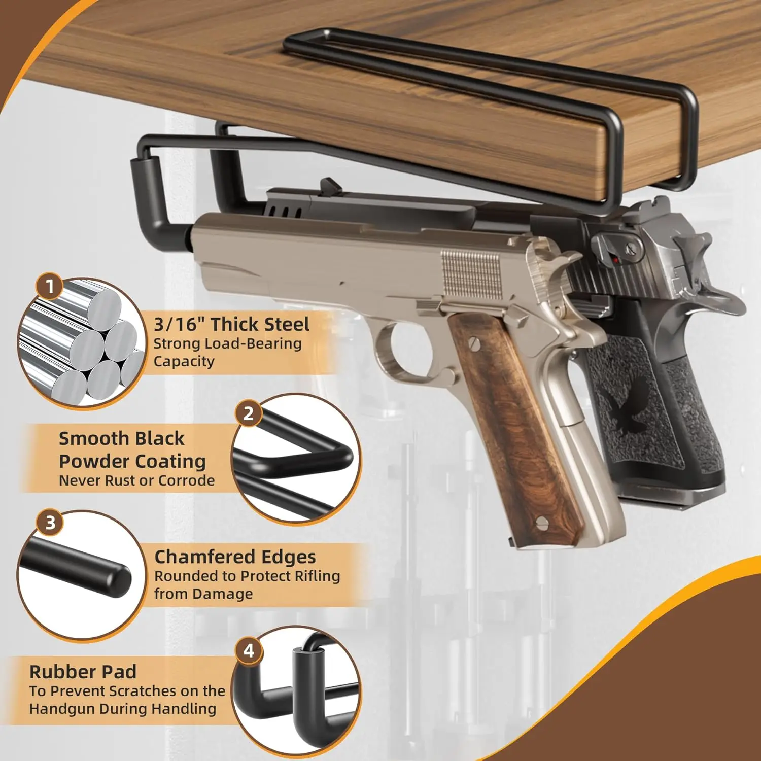Rejilla de pistola de acero resistente para estante seguro para pistola, se adapta al calibre 22 en adelante, colgador/organizador/accesorios seguros para pistola para 2 pistolas - imagen 4