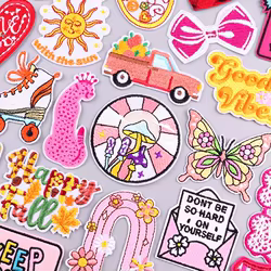 Parche bordado de flores de dibujos animados, parches para planchar para ropa, letras termoadhesivas, parches bordados de corazón para decoración de ropa