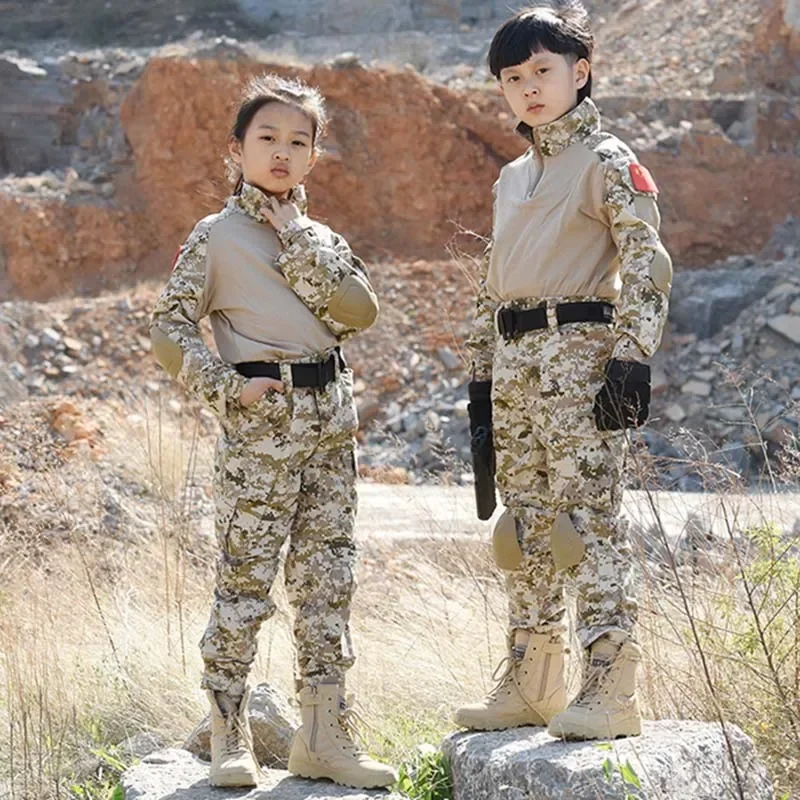 Conjuntos tácticos para niños, uniforme táctico, camuflaje Airsoft, camisa larga de combate, pantalones, asalto rápido, batalla Airsoft - imagen 2