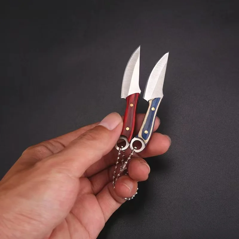 Llavero bolsillo cuchillo recto anillo madera colorida - imagen 2