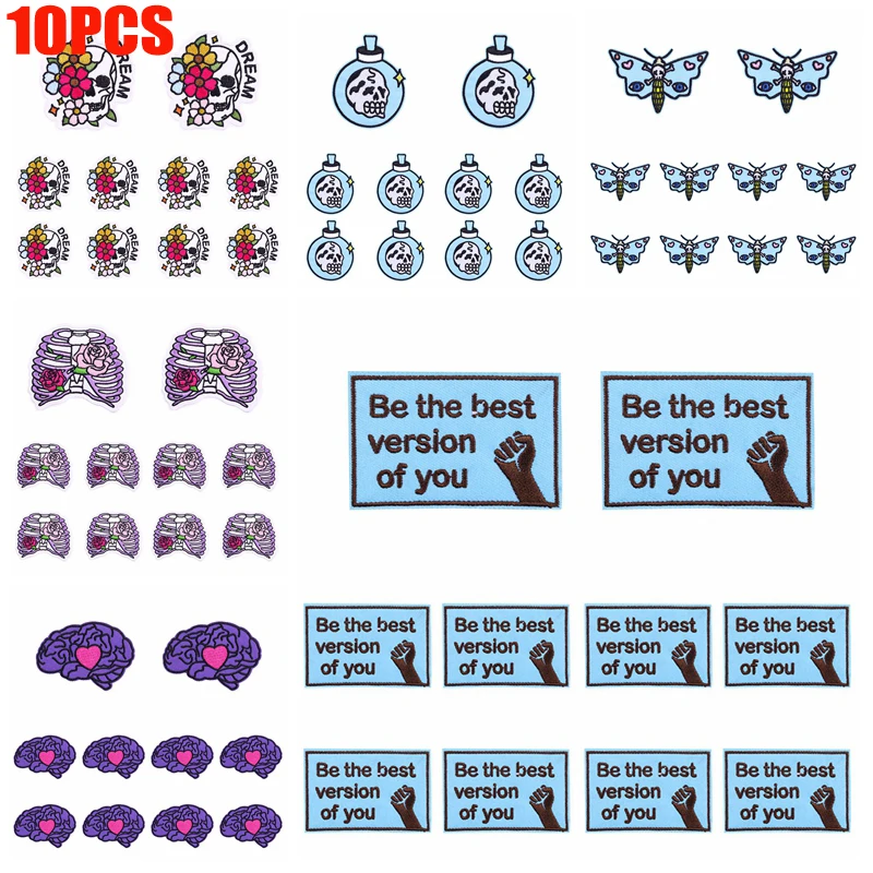 10 Uds. Parche de letras Punk mariposa/rosa/botella calavera parches bordados DIY parches termoadhesivos para ropa