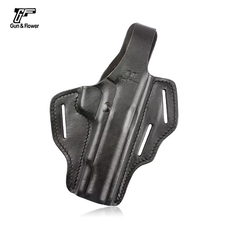 Para Colt 1911, pistola y flor táctica OWB apéndice funda ambidiestro 3 ranuras bolsas de soporte de pistola de cuero para panqueques