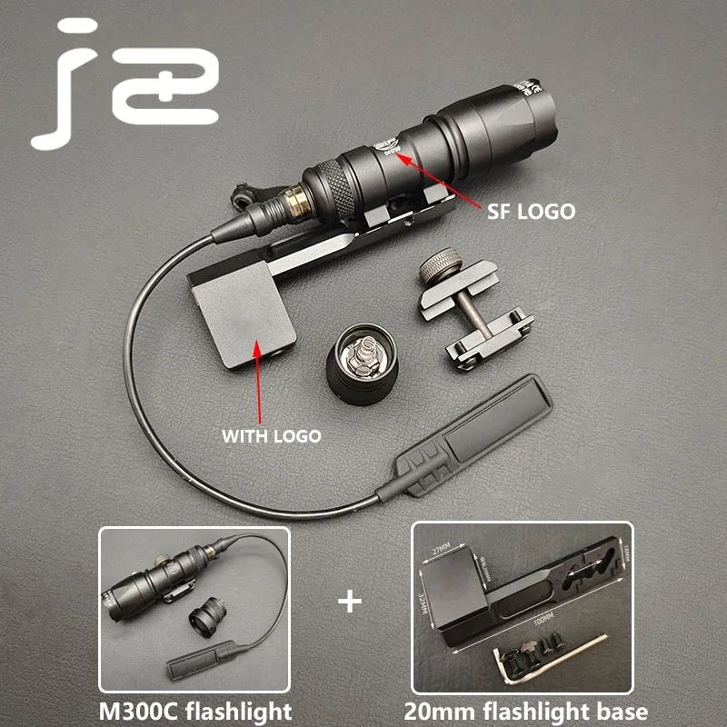 SF-minilinterna táctica de Metal para arma de caza, luz LED de explorador con interruptor de presión y Base, 500 lúmenes, M300C, M300, M600C - imagen 4