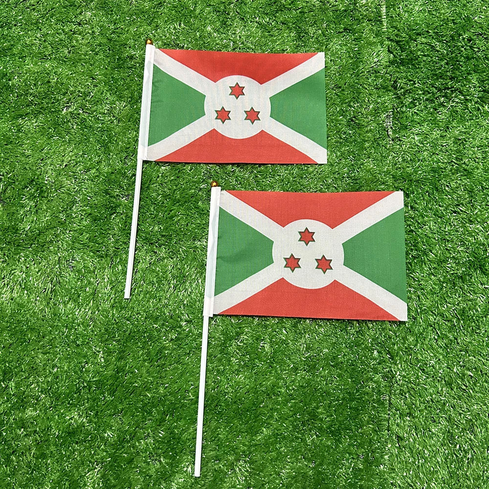 Bandera de la cielo, bandera de mano de Burundi, 10/20/50/100 Uds., 21x14cm, banderas ondeantes de mano de Burundi con poste de plástico para actividades deportivas, decoración del hogar - imagen 2