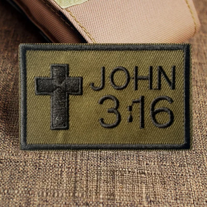 John 3:16 Embroidery Patch Military Christian Bible Jesus God Tactical Hook&Loop Morale Badge Backpack Sticker Clothing Armband - imagen 2