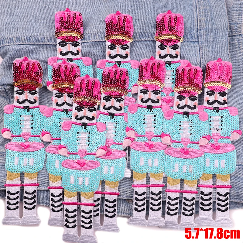 Parche de Cascanueces bordado de lentejuelas, parches para planchar para ropa, chaquetas, DIY, parche de costura de soldado rey de dibujos animados, venta al por mayor, 10 Uds. - imagen 3