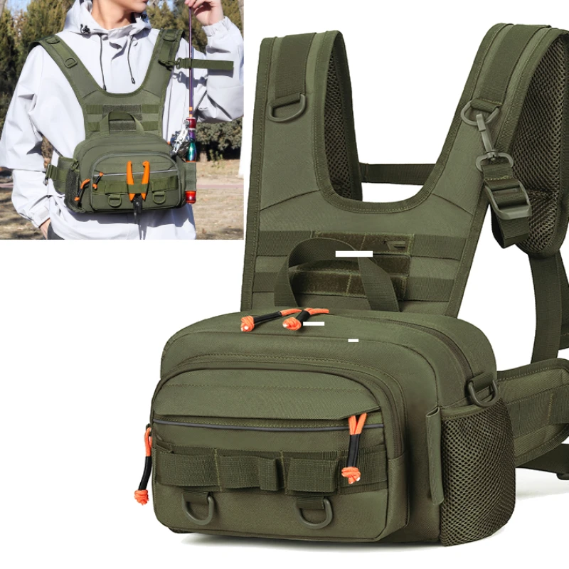 Bolsa de pecho para aparejos de pesca con soportes para cañas, gran capacidad, para exteriores, senderismo, escalada, bolsa deportiva portátil para viajes - imagen 3