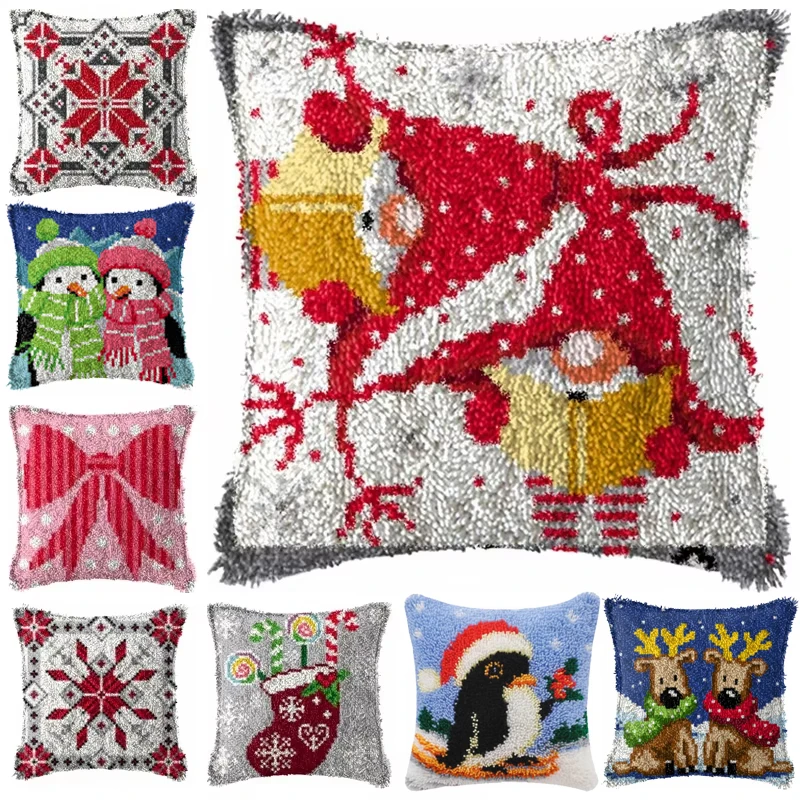 Kit de gancho de pestillo de Papá Noel, paquete de almohada con nudo, Kit de gancho de pestillo bordado de dibujos animados, funda de almohada de cojín, juego Kussen para costura - imagen 5